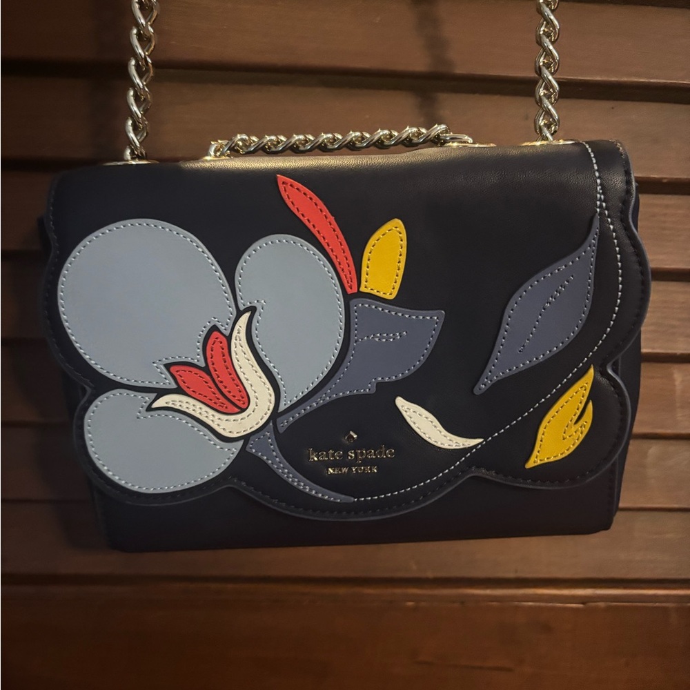 Kate Spade Navy Handbag with Colorful Floral Design